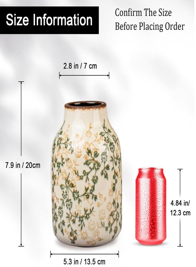 Fitous Green Vinatge Vase, Farmhouse Rustic Ceramic Flower Vase, Antique Chinoiserie Vases, Decorative Ice Cracked Large Vases for Home Decors, Living Dining Room Table, Shelf Decor, Office, 7.8 Inch - Image 5